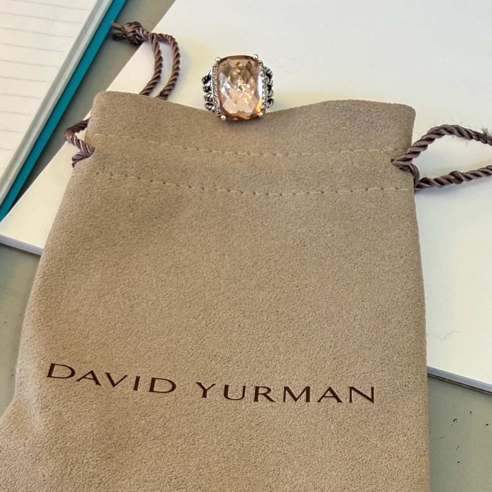 David Yurman Pink Champagne Stone Sterling Cable Ring size 6 - Picture 2 of 7